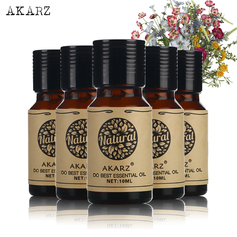 Sandalwood Perfume Oil - AKARZ 有名なブランドローズイランイランヘリクリサムベチバーヒノキの精油アロマセラピーのためのマッサージスパ風呂のスキンケア 10 ミリリットル * 5