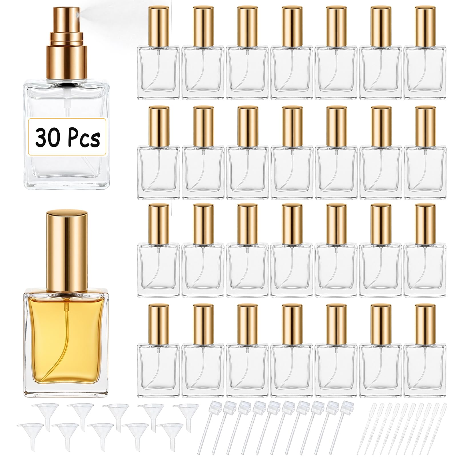 Perfume Fragrance World Qahwa - 高品質な30個の15ml透明ガラス香水スプレーボトル、包装ツール付き、香水や旅行に最適（3色）