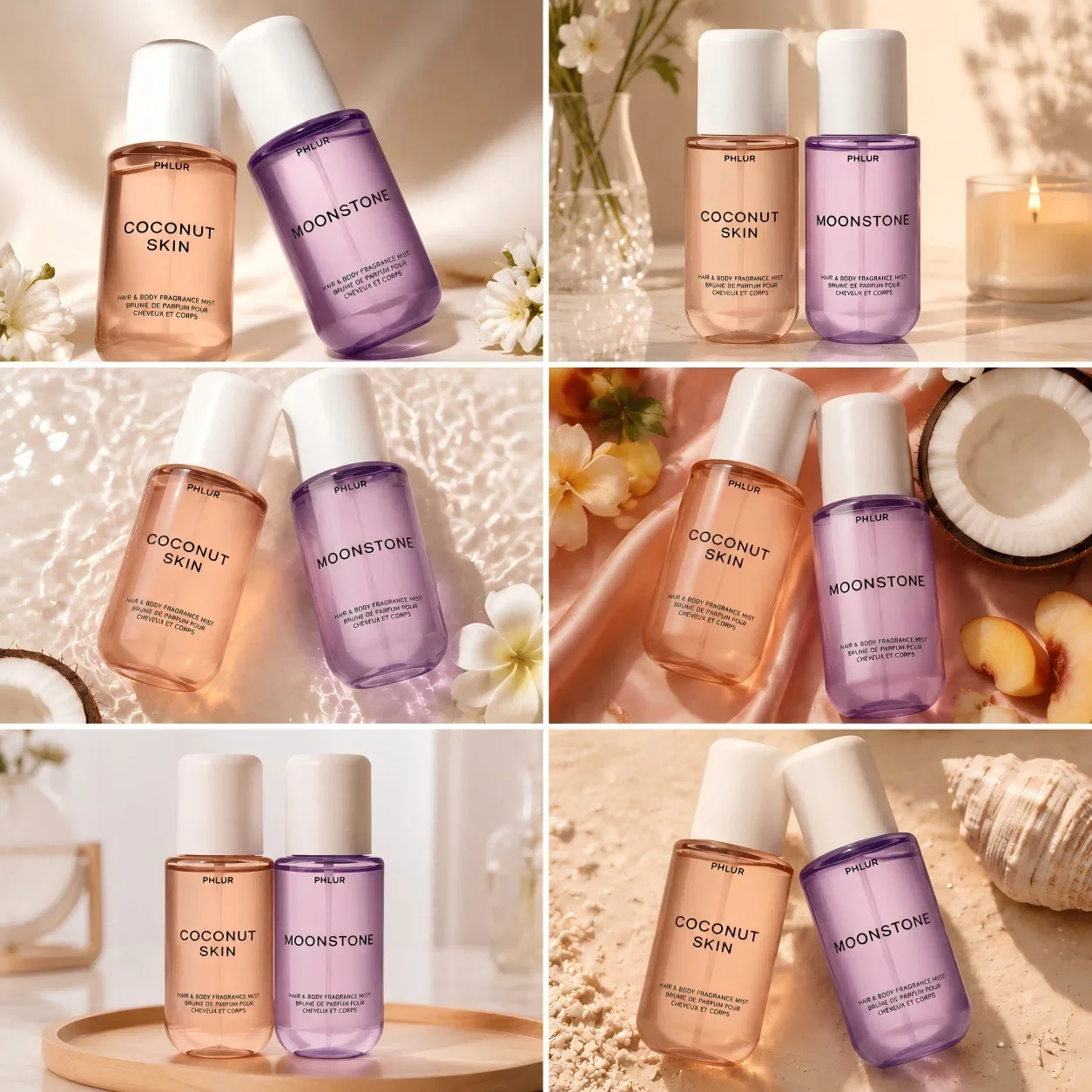 Fragrance Perfume For Hair - PHLUR ココナッツスキン＆ムーンストーン ヘア＆ボディフレグランスミストセット、2個入り 各8 fl oz