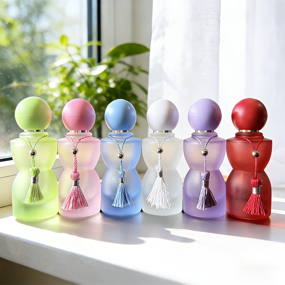 Perfume Fragrance World Qahwa - 30mlガラス香水瓶、カラフルな球形の蓋とタッセル付き、大容量ガラス製化粧品容器、家庭、旅行、ギフトに最適